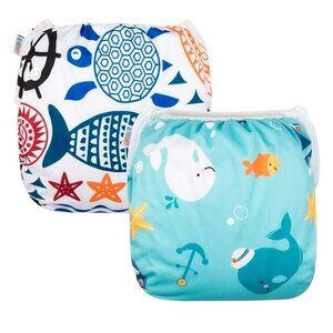 ALVABABY Reusable Swim Diaper, Set of Two, Size Large (18-55lbs)
